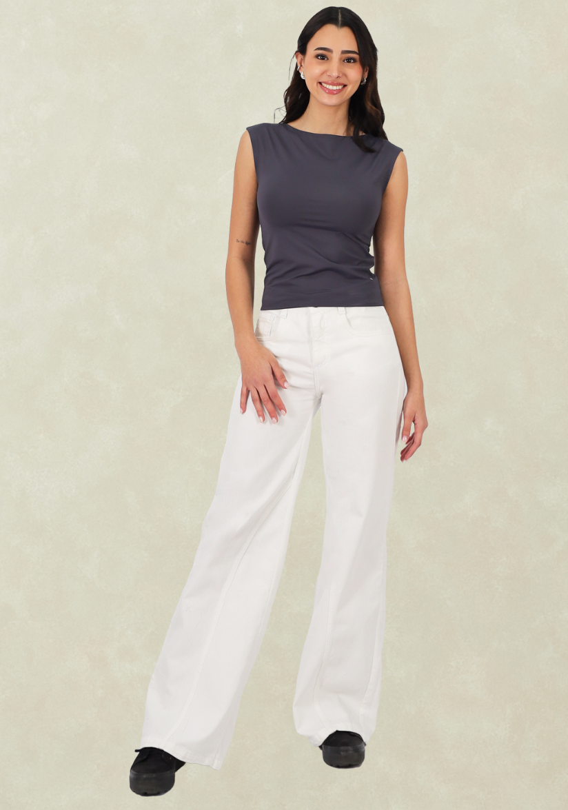 Wide Leg Blanco Corte Pierna -0