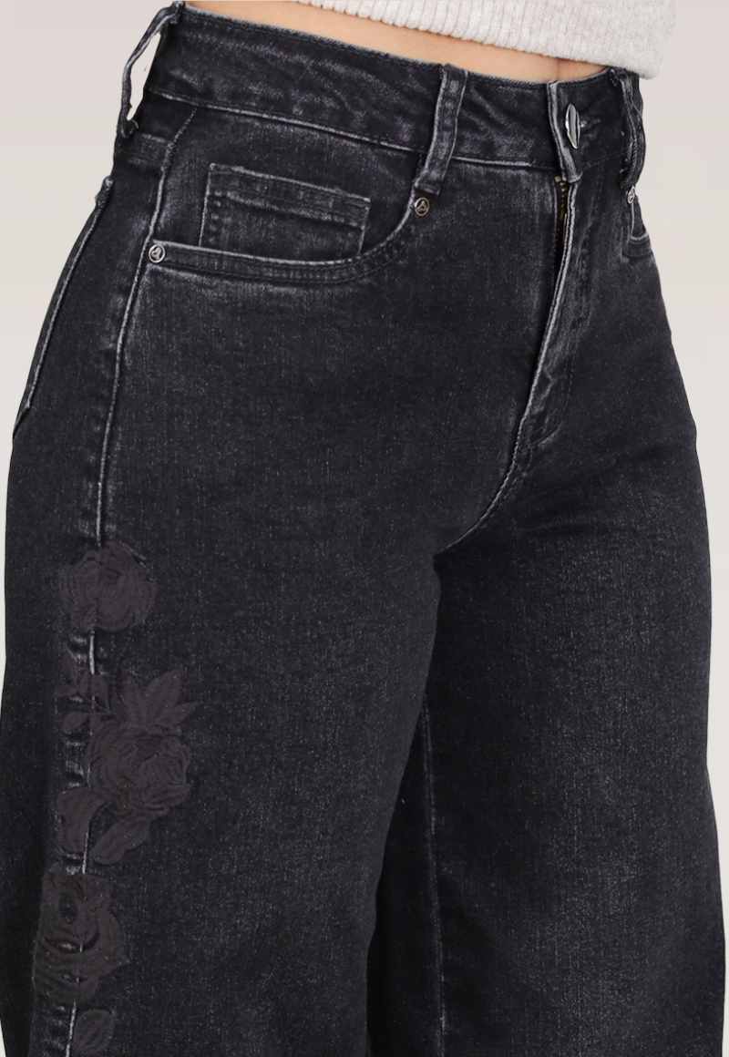 WIDE LEG BORDADO LATERAL T.ALTO Negro-2