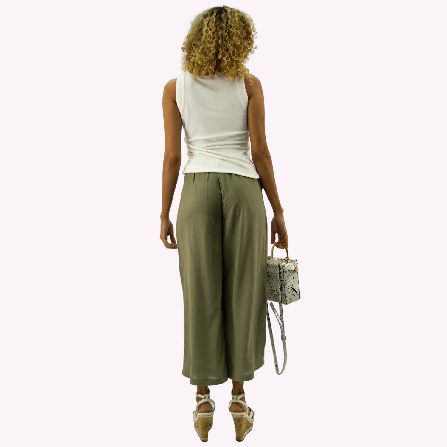 Pantalon Cropped Palazzo Lino Verde-2