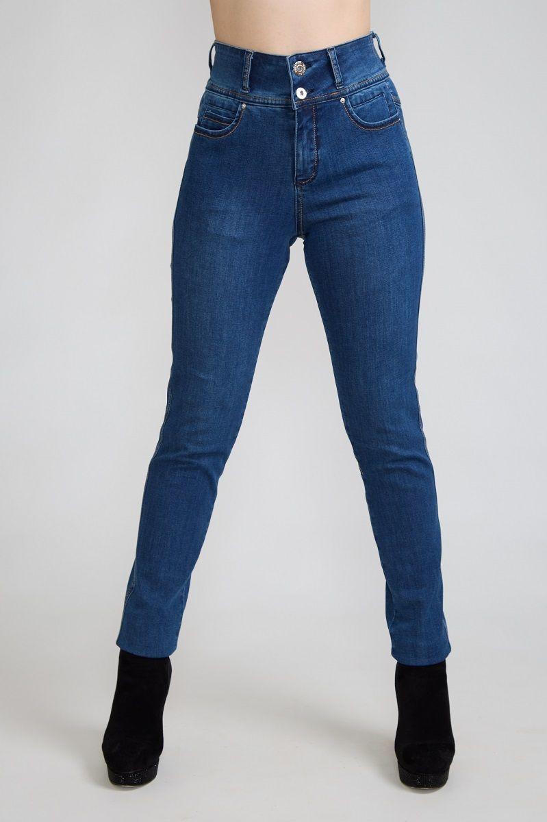 Jeans Pitillo Tiro Alto Con Faja Elasticada Interior Azul Tentation-2