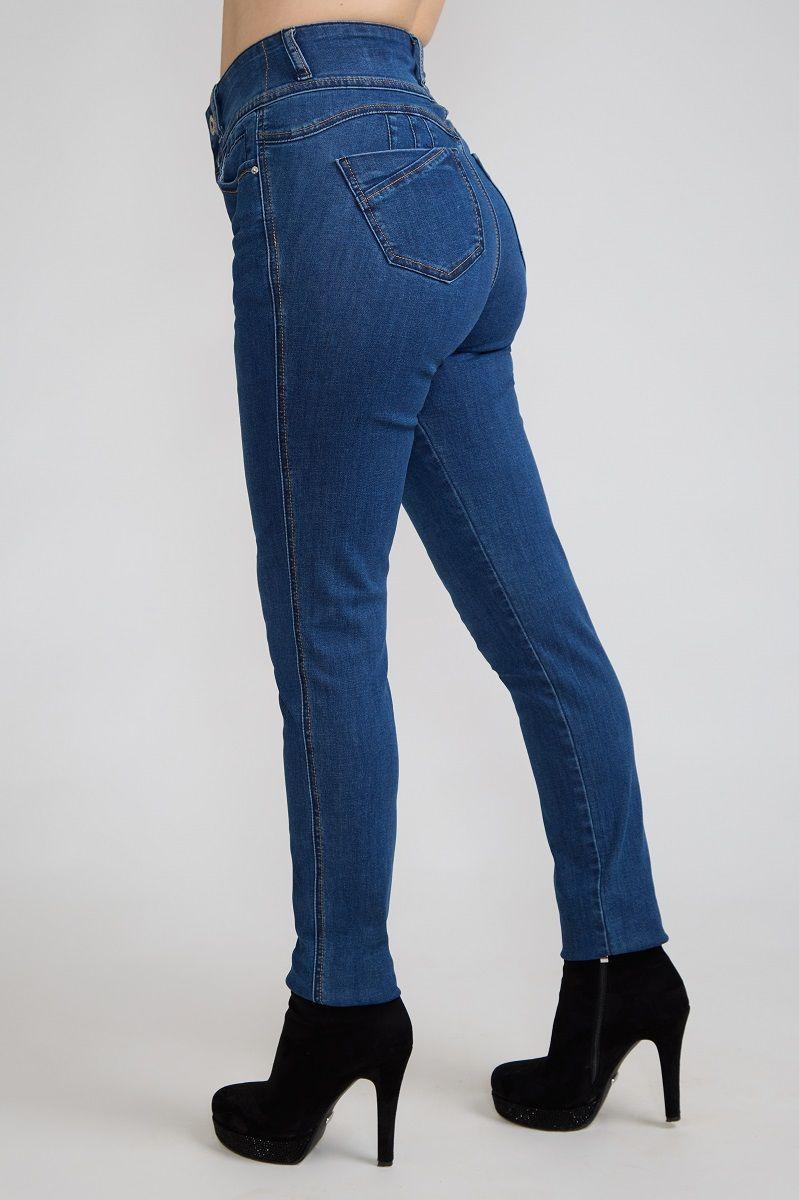 Jeans Pitillo Tiro Alto Con Faja Elasticada Interior Azul Tentation-3