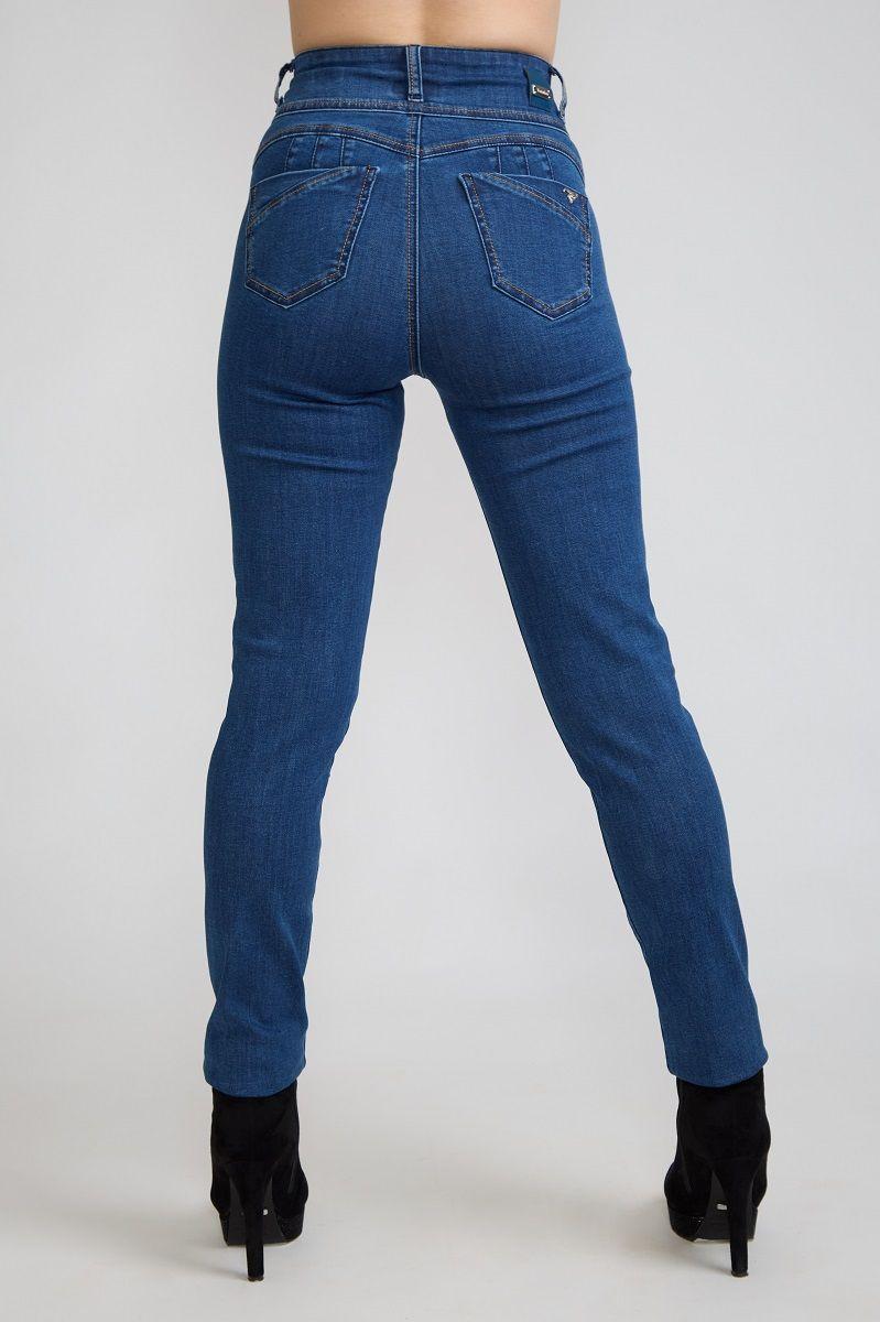 Jeans Pitillo Tiro Alto Con Faja Elasticada Interior Azul Tentation-4