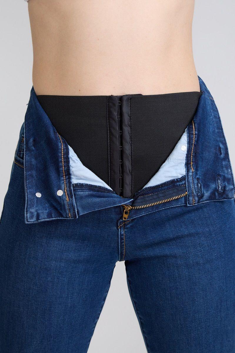 Jeans Recto Tiro Alto Con Faja Elasticada Interior Azul Tentation-0