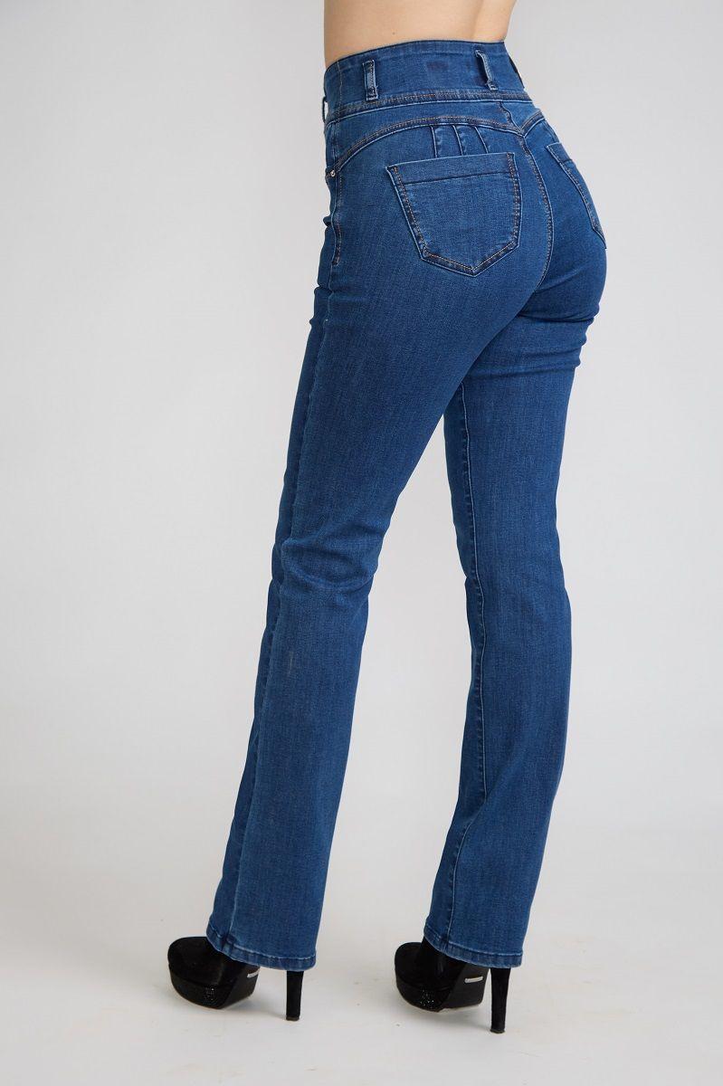 Jeans Recto Tiro Alto Con Faja Elasticada Interior Azul Tentation-3