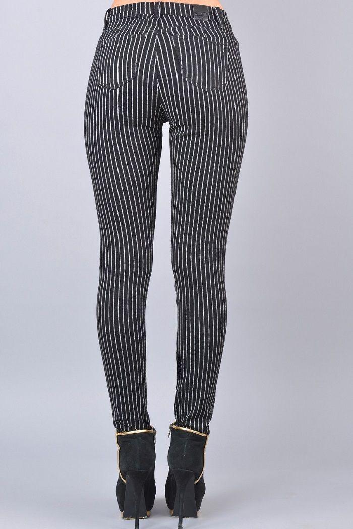 Pantalon estampado rayas pitillo negro-2