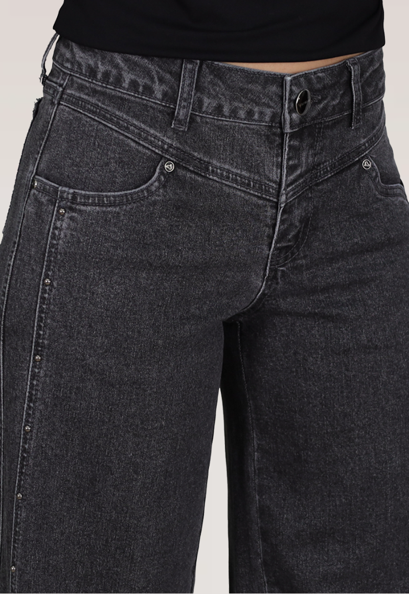 WIDE LEG TACHAS Y CORTE TIRO MEDIO Gris-2