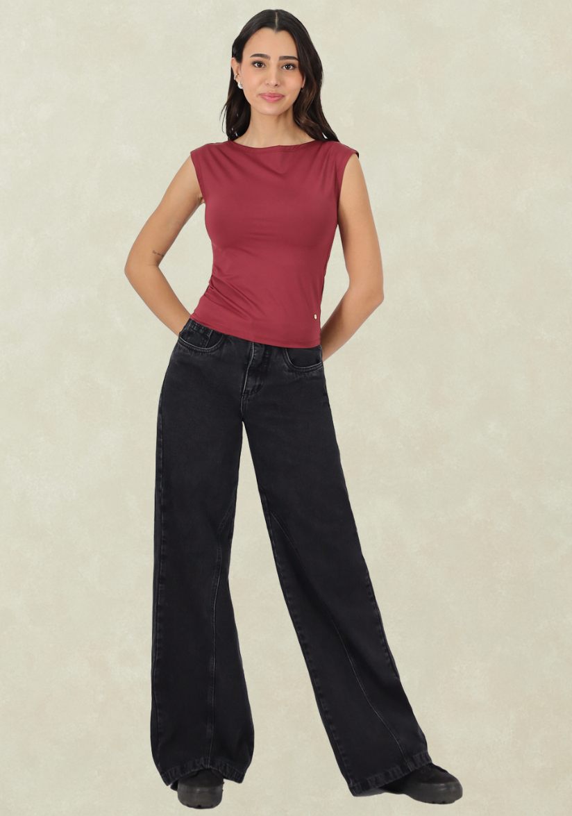 Wide Leg Black Bolsillo Parche-0