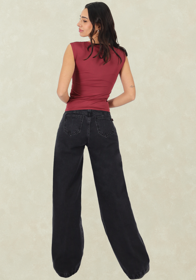 Wide Leg Black Bolsillo Parche-1