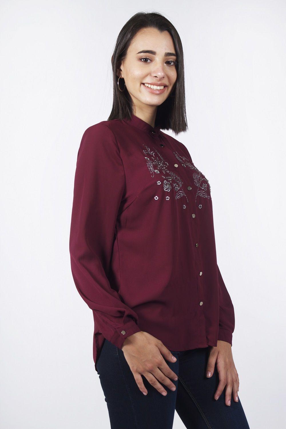 Blusa bordada cuello mao burdeo-1