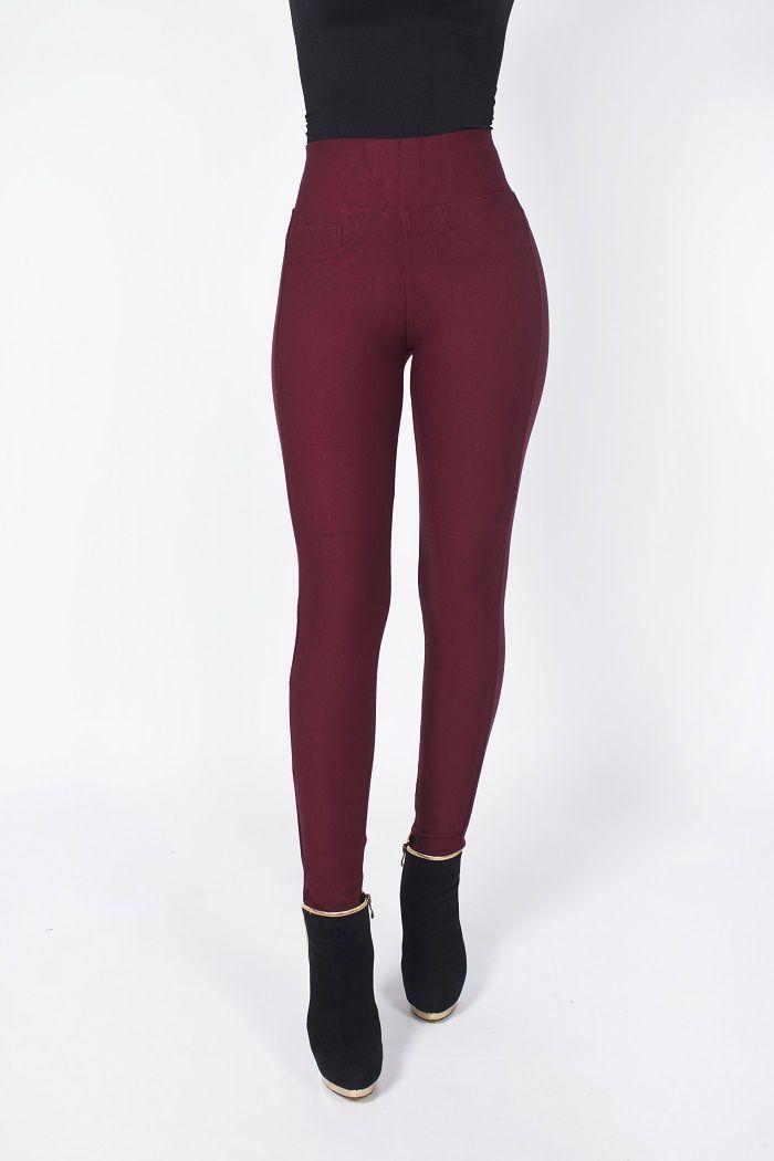 Calza twill pret. elast. Tiro alto burdeo-0