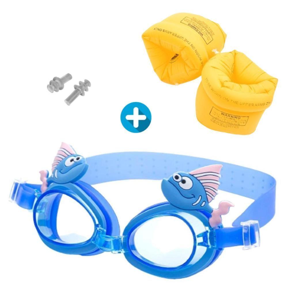 Lentes De Natacion Para Niños Con Tapones y Flotadores De Brazo -  Pez-1