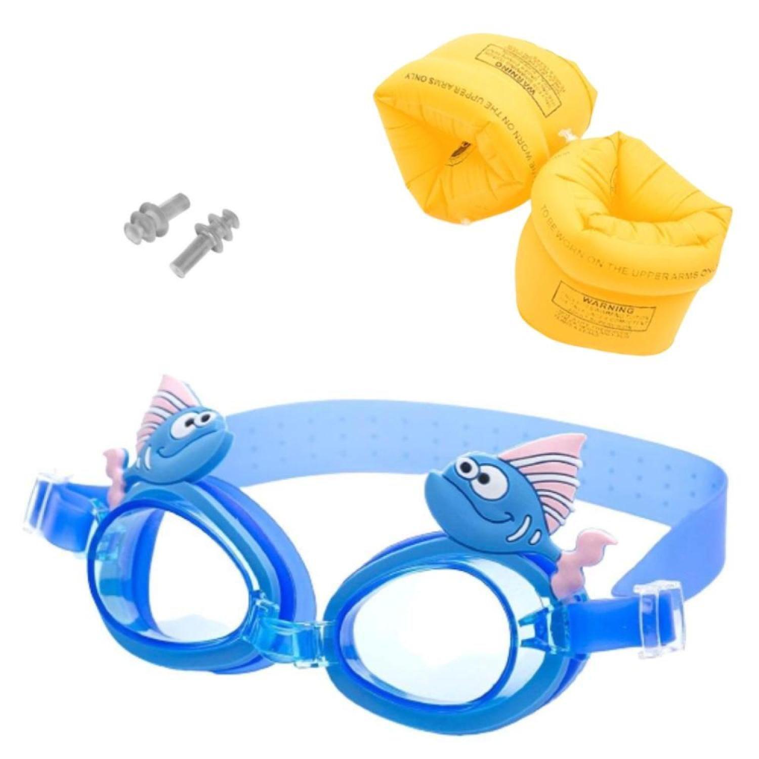 Lentes De Natacion Para Niños Con Tapones y Flotadores De Brazo -  Pez-0