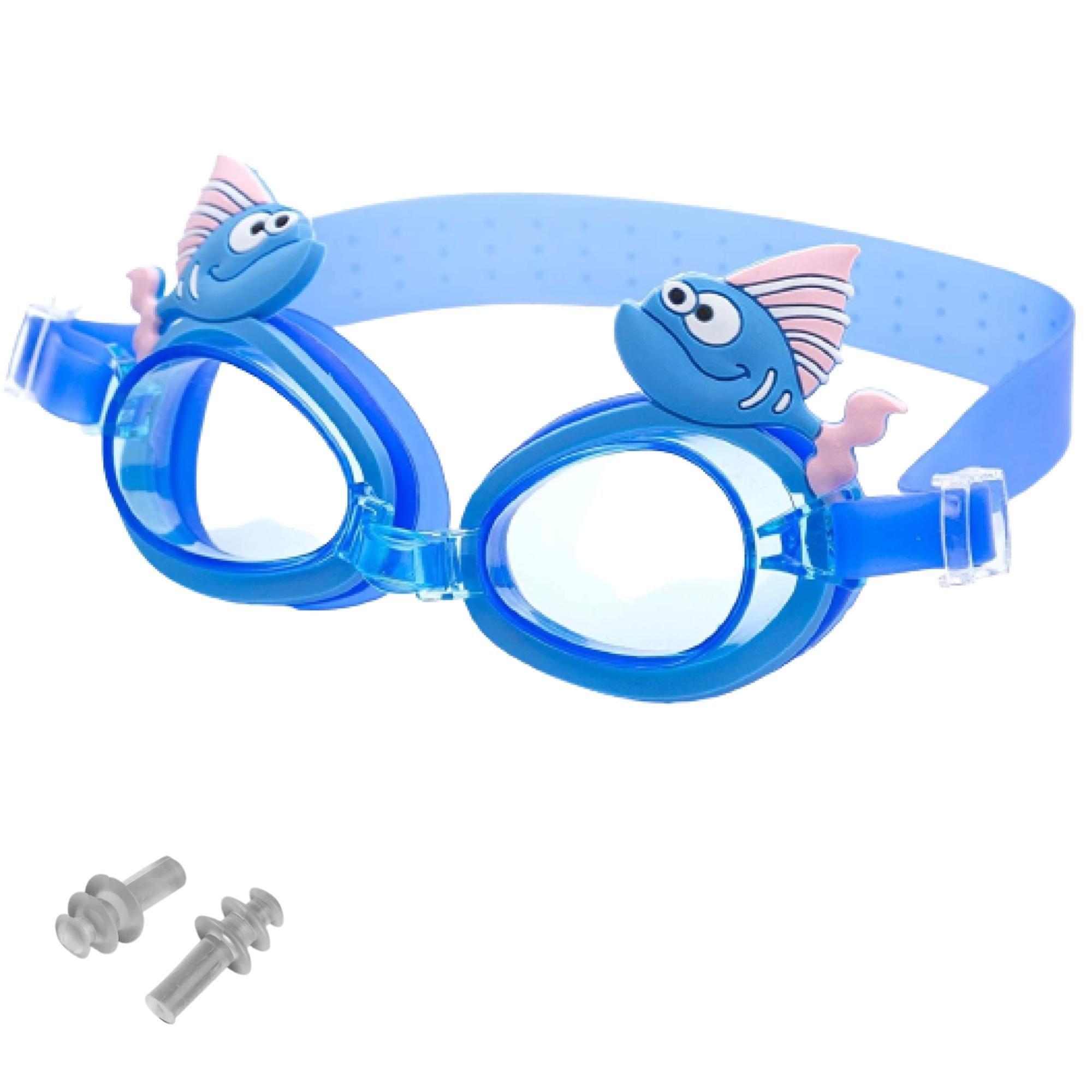 Lentes De Natacion Para Niños Con Tapones de Oido - Pez -0