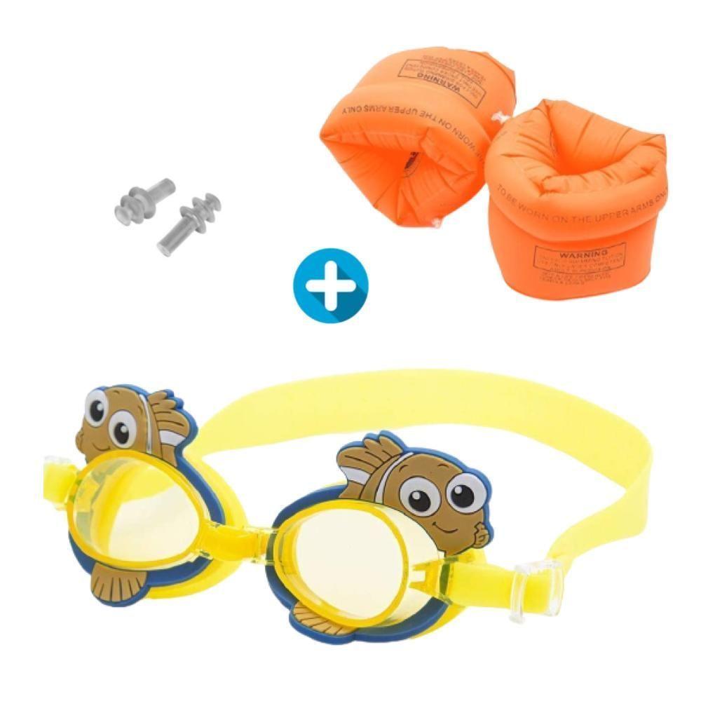 Lentes De Natacion Para Niños Con Tapones y Flotadores De Brazo - Pez Nemo-1