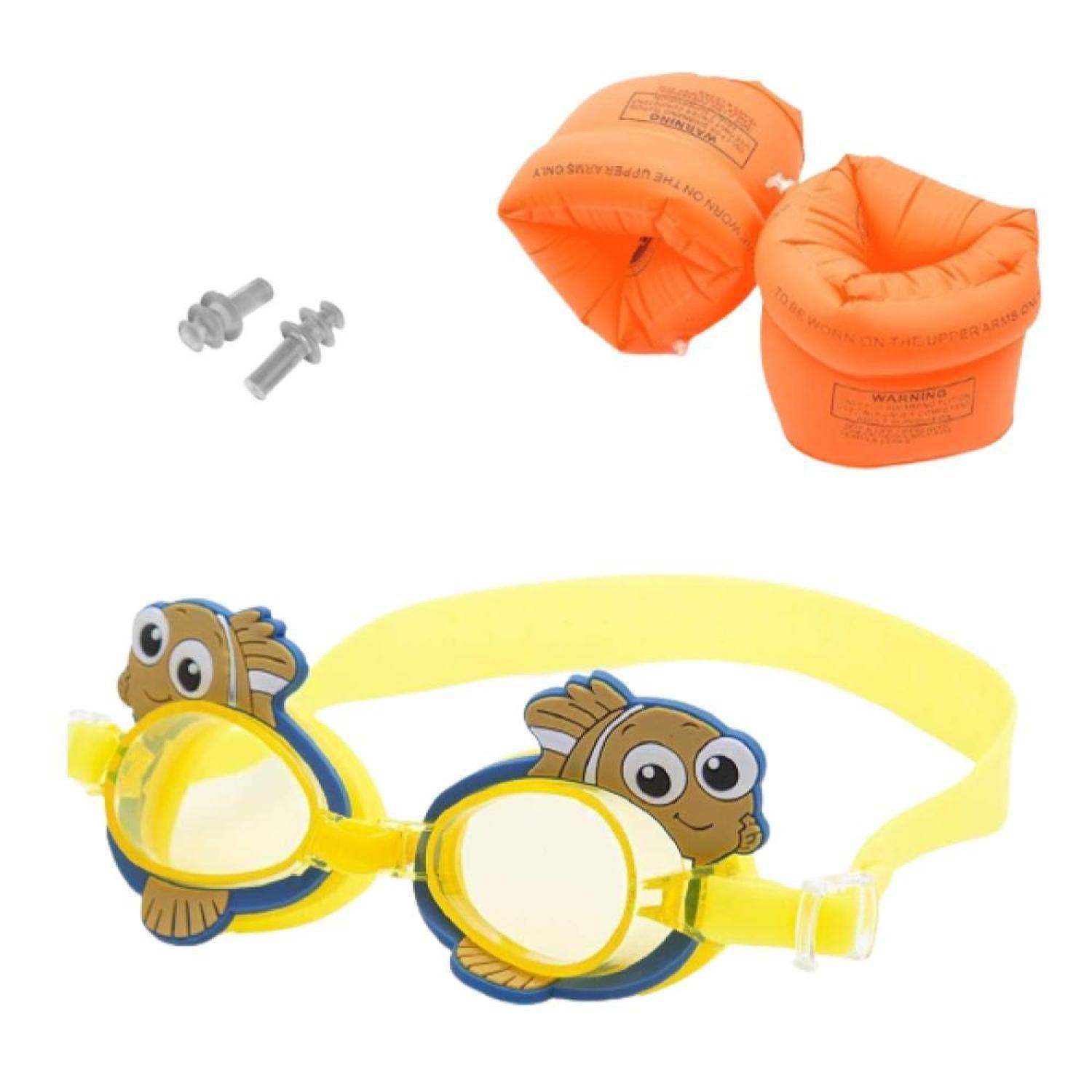 Lentes De Natacion Para Niños Con Tapones y Flotadores De Brazo - Pez Nemo-0