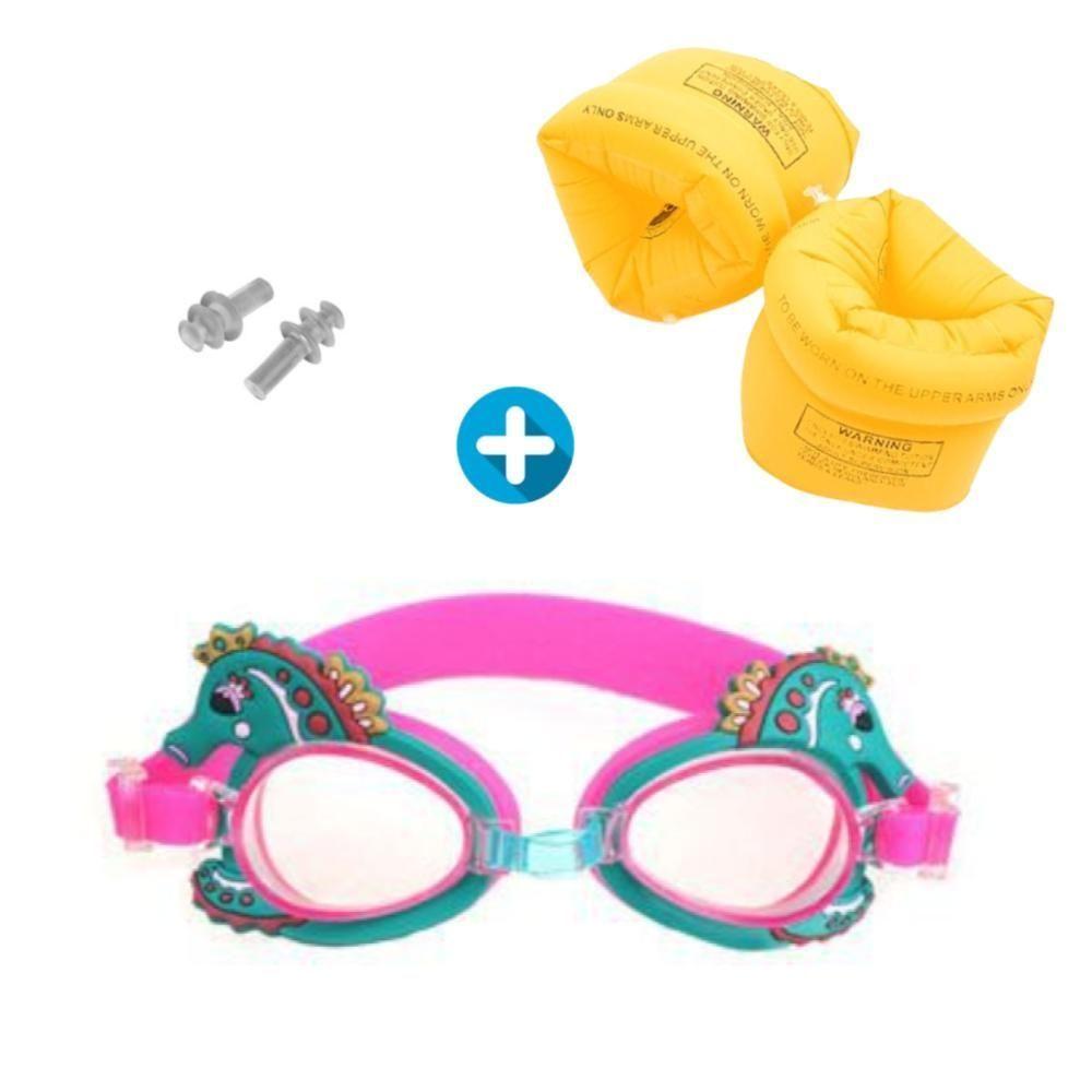 Lentes De Natacion Para Niños Con Tapones y Flotadores De Brazo - Caballito De Mar-1