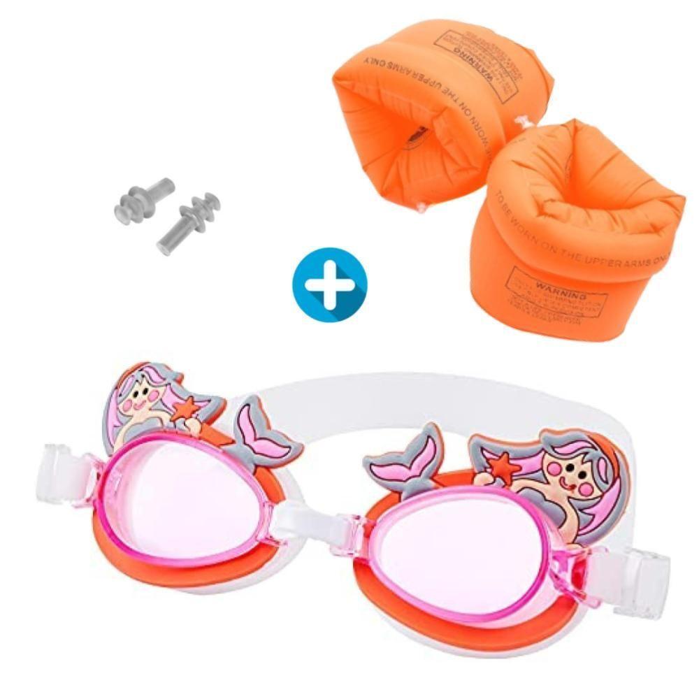 Lentes De Natacion Para Niños Con Tapones y Flotadores De Brazo - Sirena-1