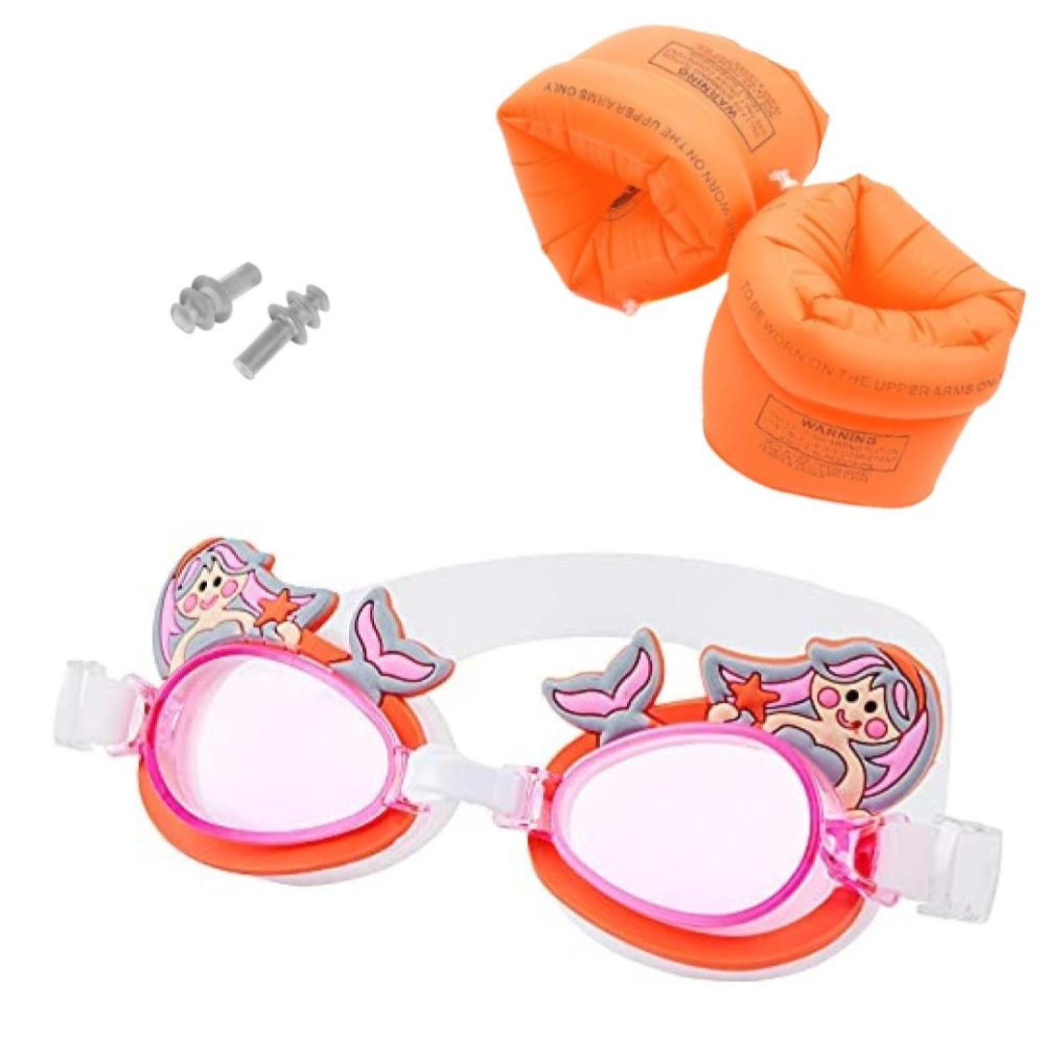 Lentes De Natacion Para Niños Con Tapones y Flotadores De Brazo - Sirena-0