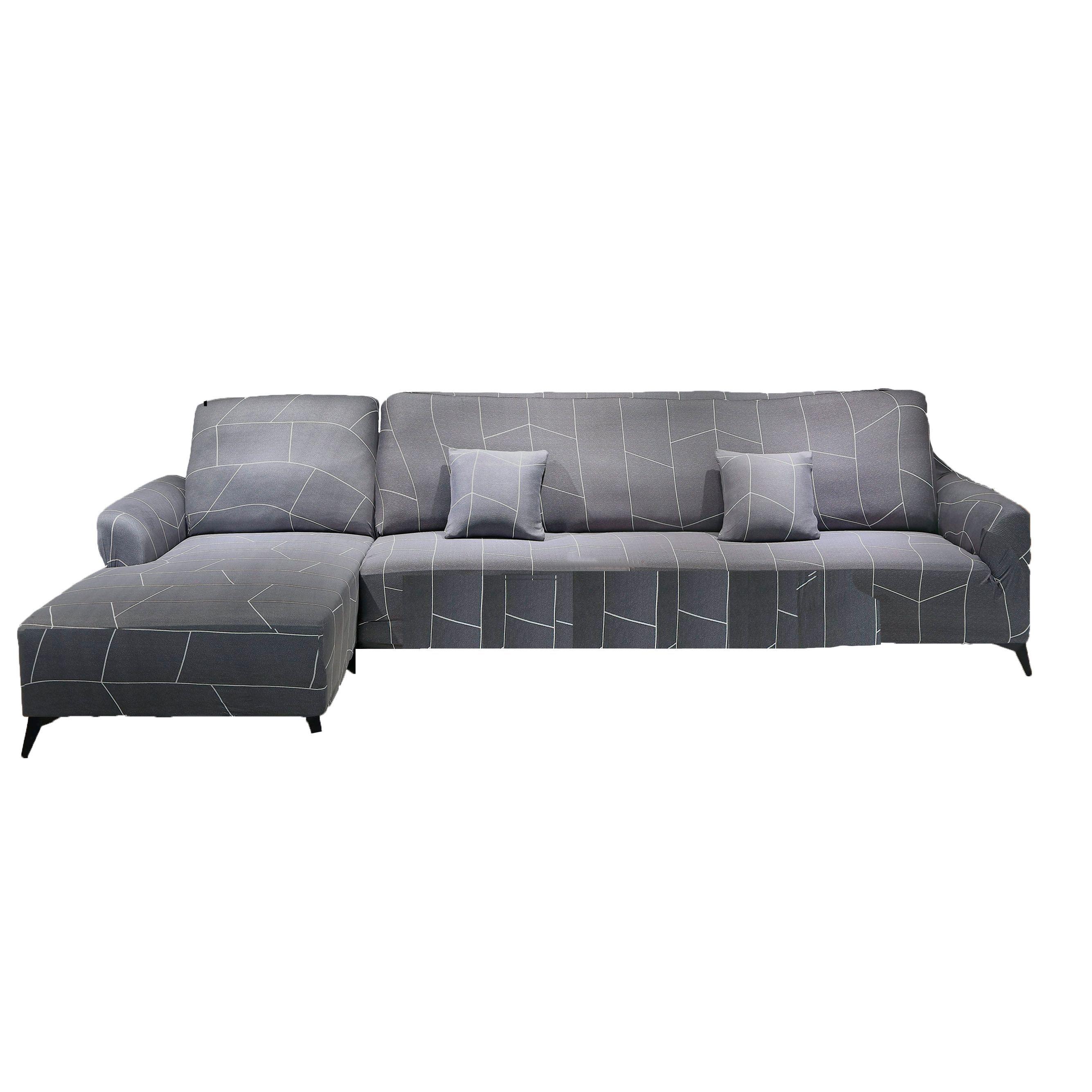 Funda Para Sofa Forma en L  Gris Lineas-0