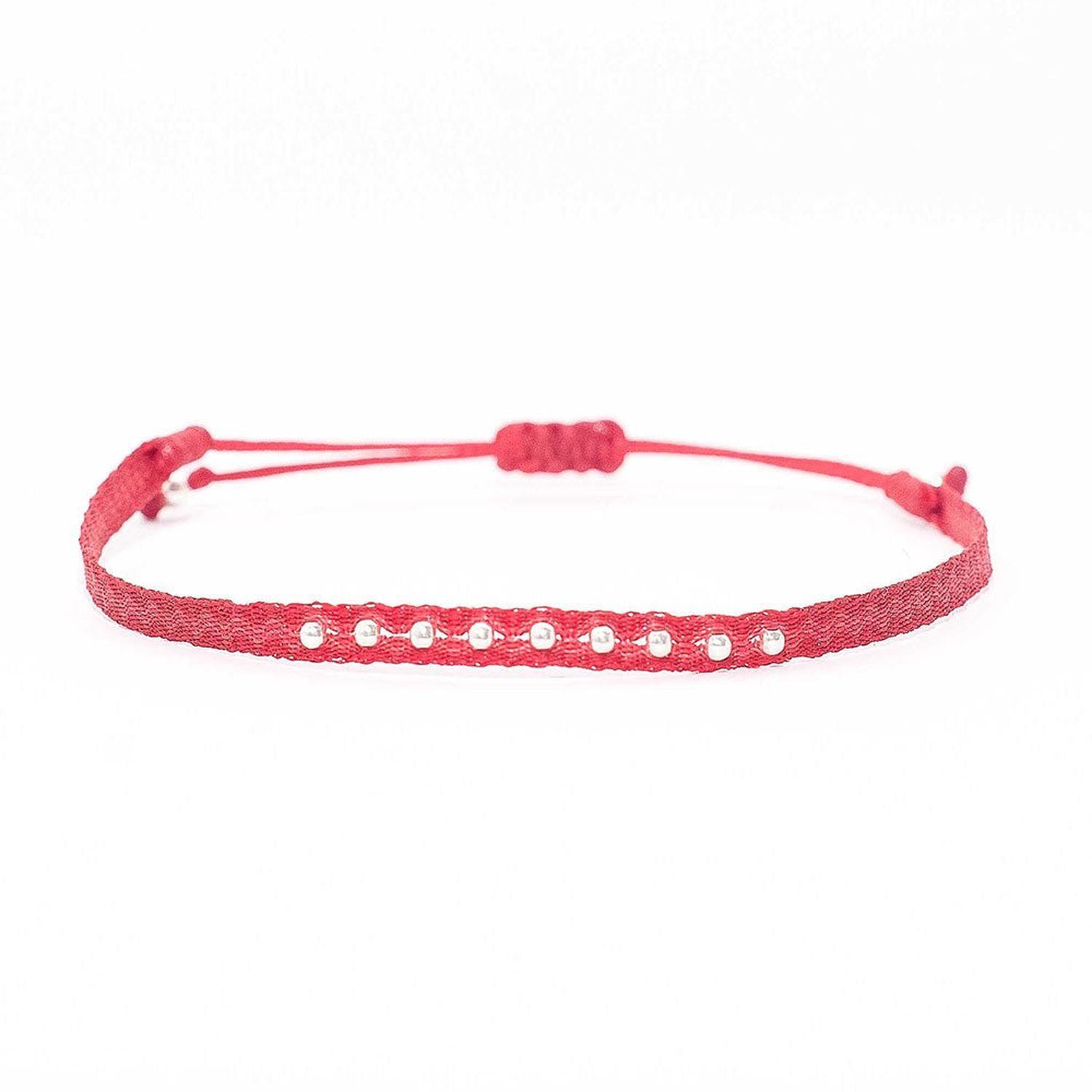 Pulsera Telar Fina Roja con Plata-0