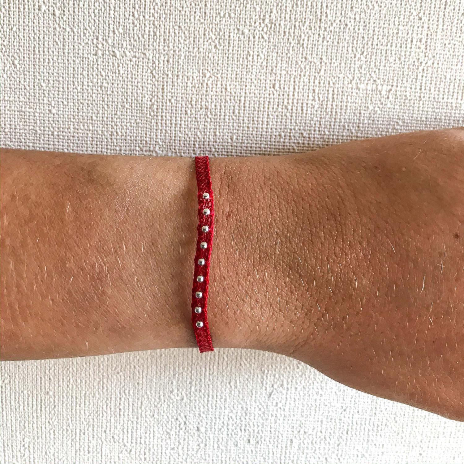 Pulsera Telar Fina Roja con Plata-4