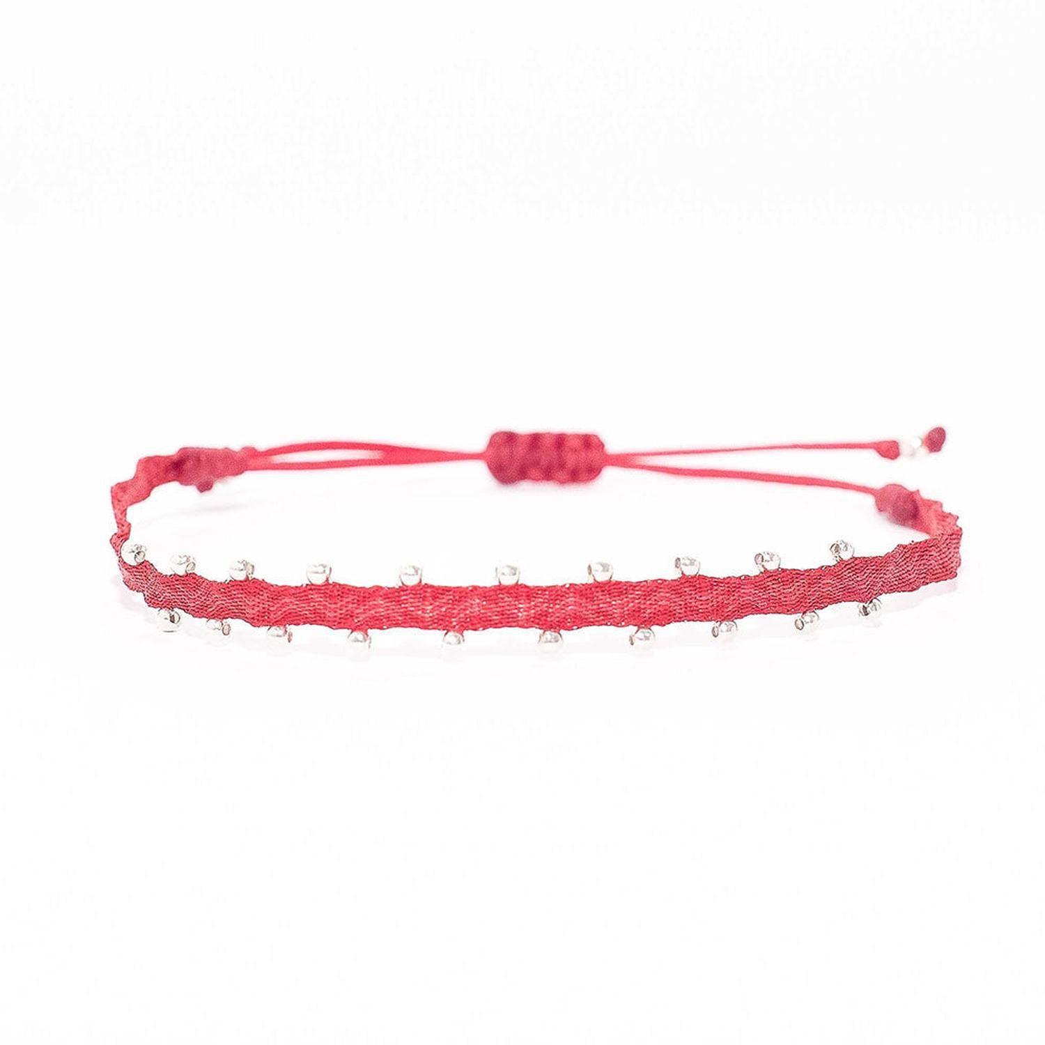 Pulsera Telar Fina con Pelotitas de Plata al lado-0