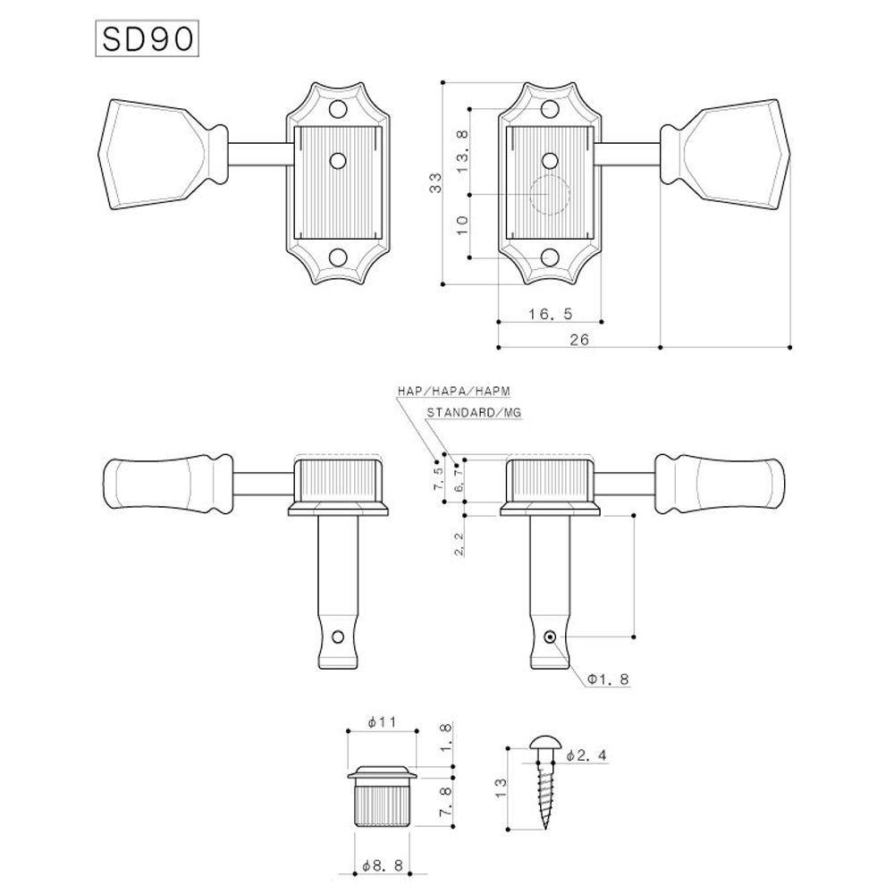 Clavijero 3L+3R Black SD90-SLB-2