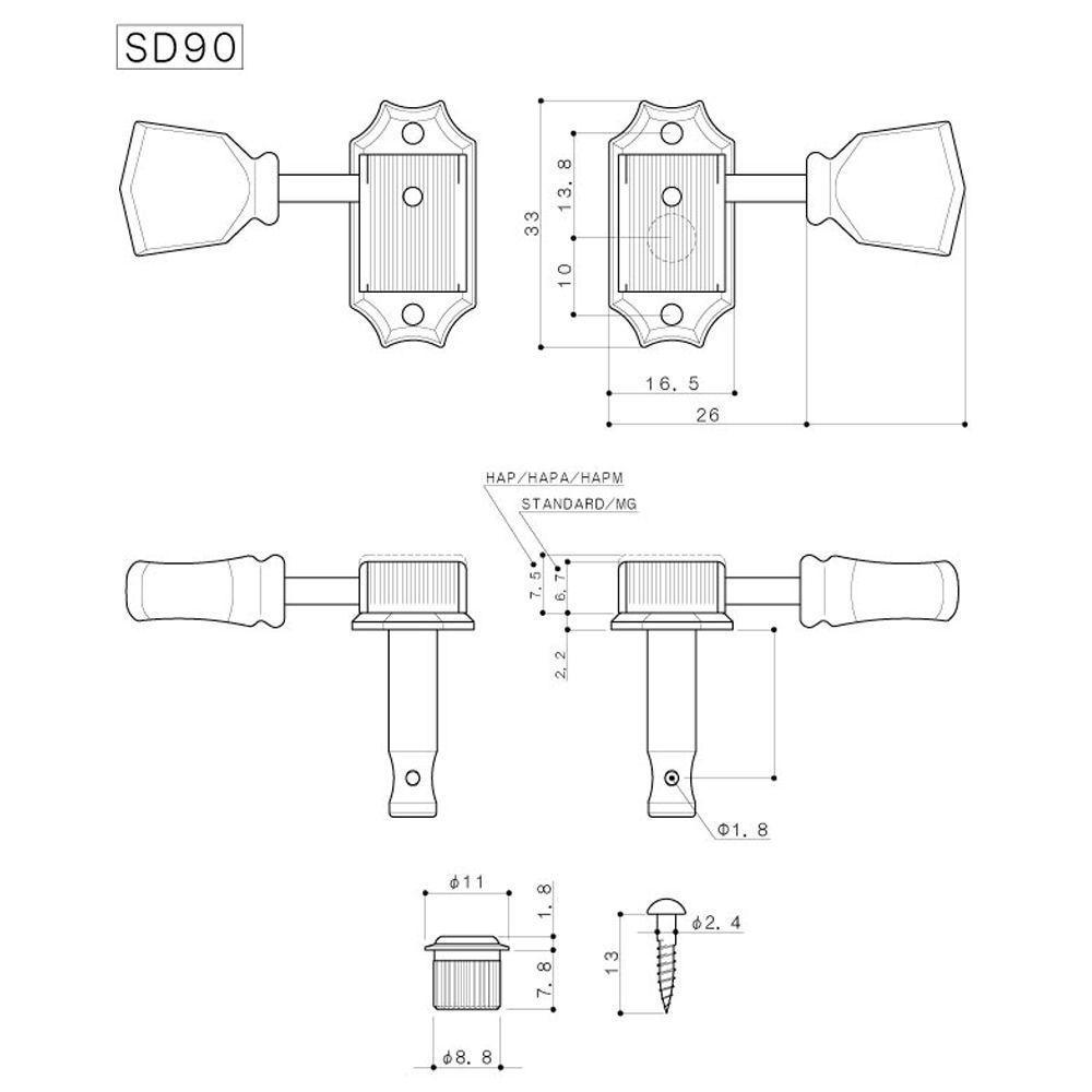 Clavijero con Locking MGT 3L+3R Nickel SD90-SL-1