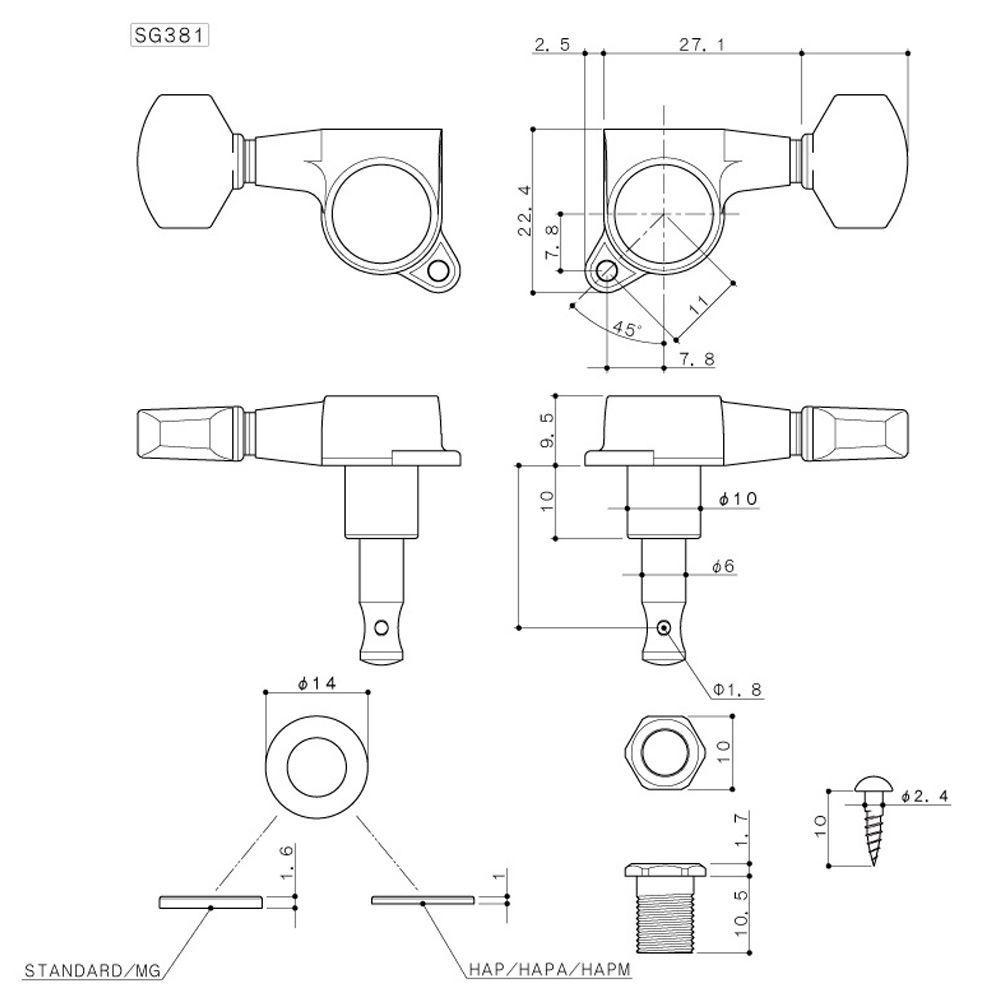 Clavijero con Locking MGT 3L+3R Chrome SG381-07-3