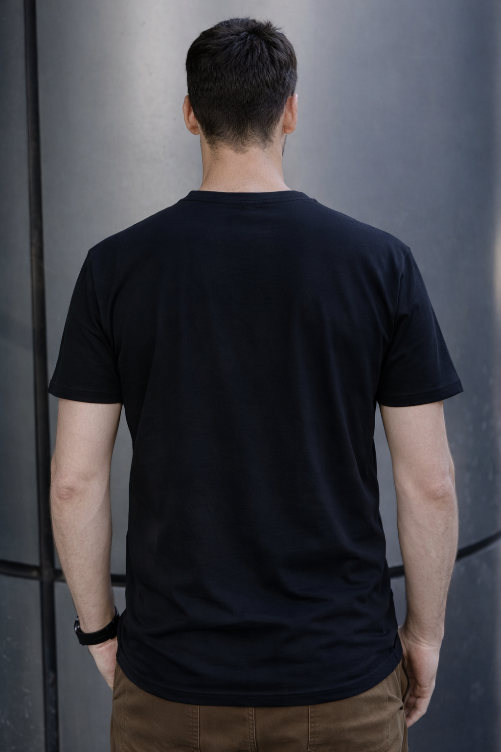 Polera 100% Algodón Pima Negra Cuello Redondo-2