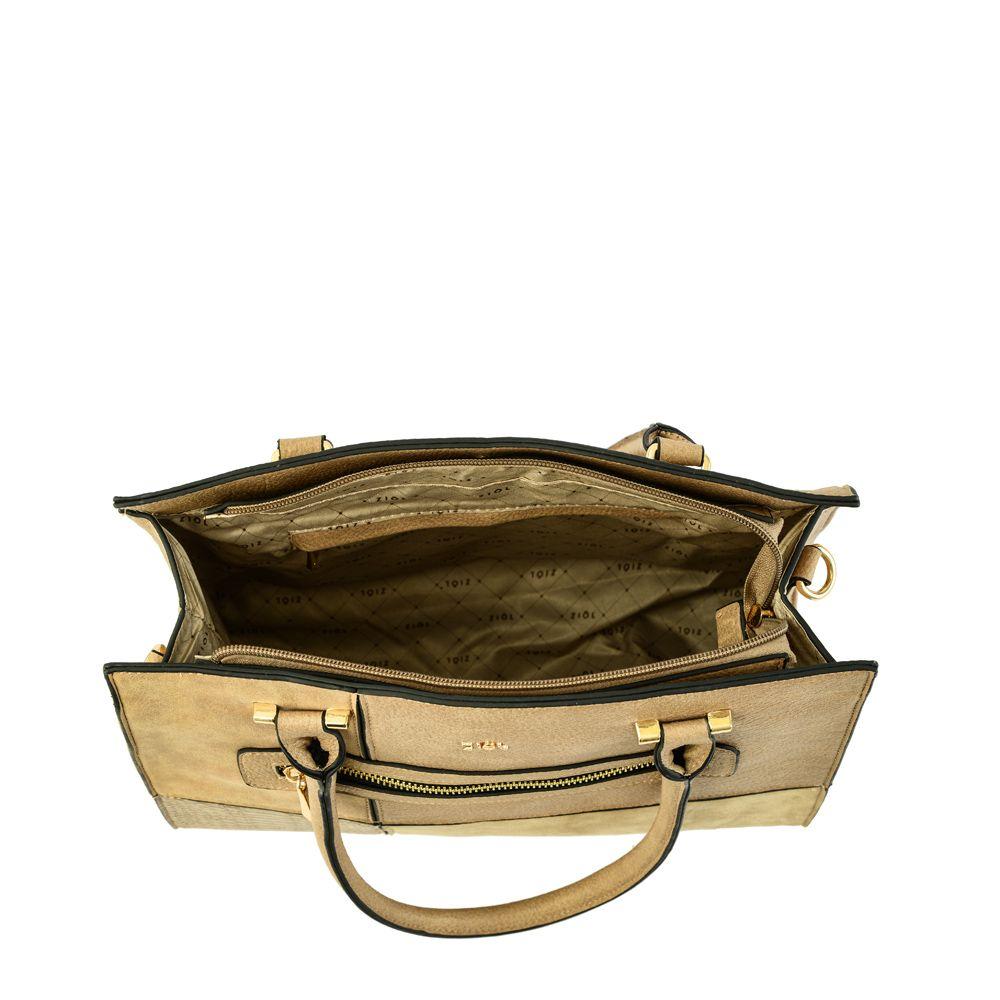 Cartera dos asas tres divisiones mediana croix beige-3