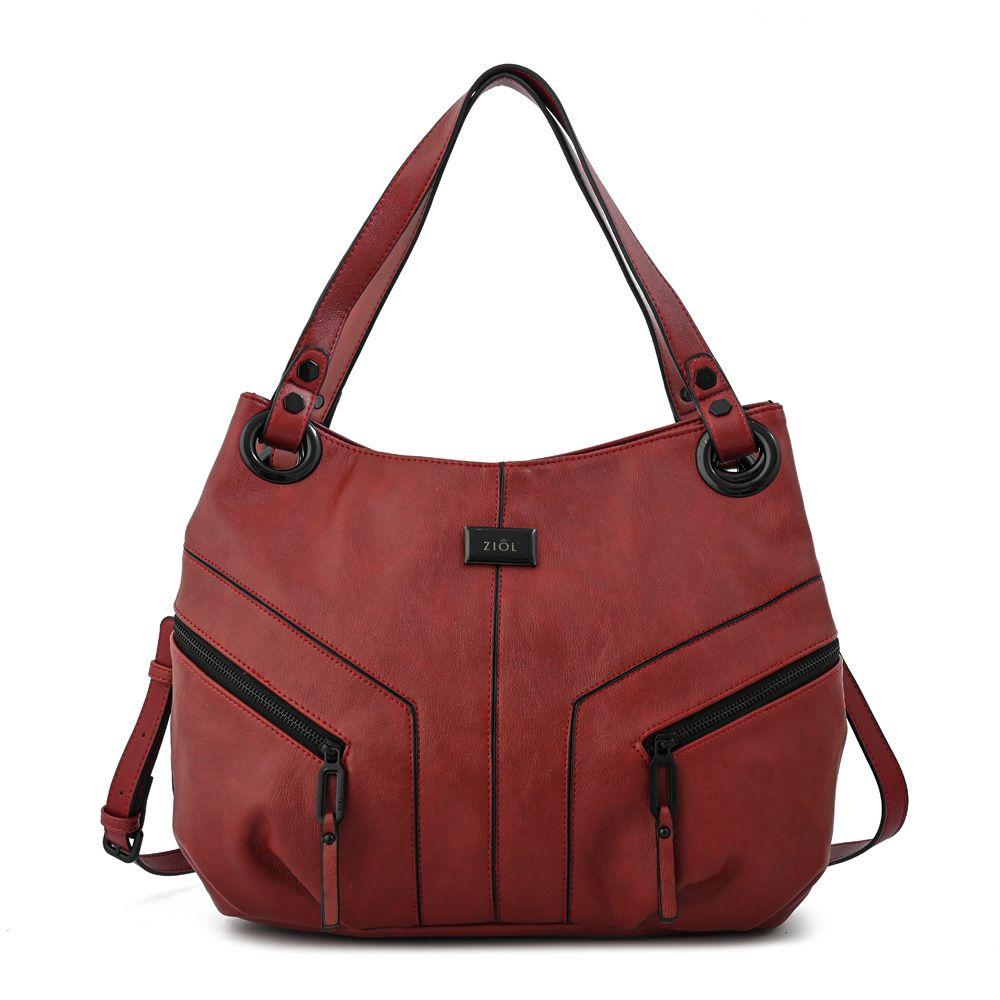 Cartera dos asas tres divisiones mediana ema rojo oscuro-0