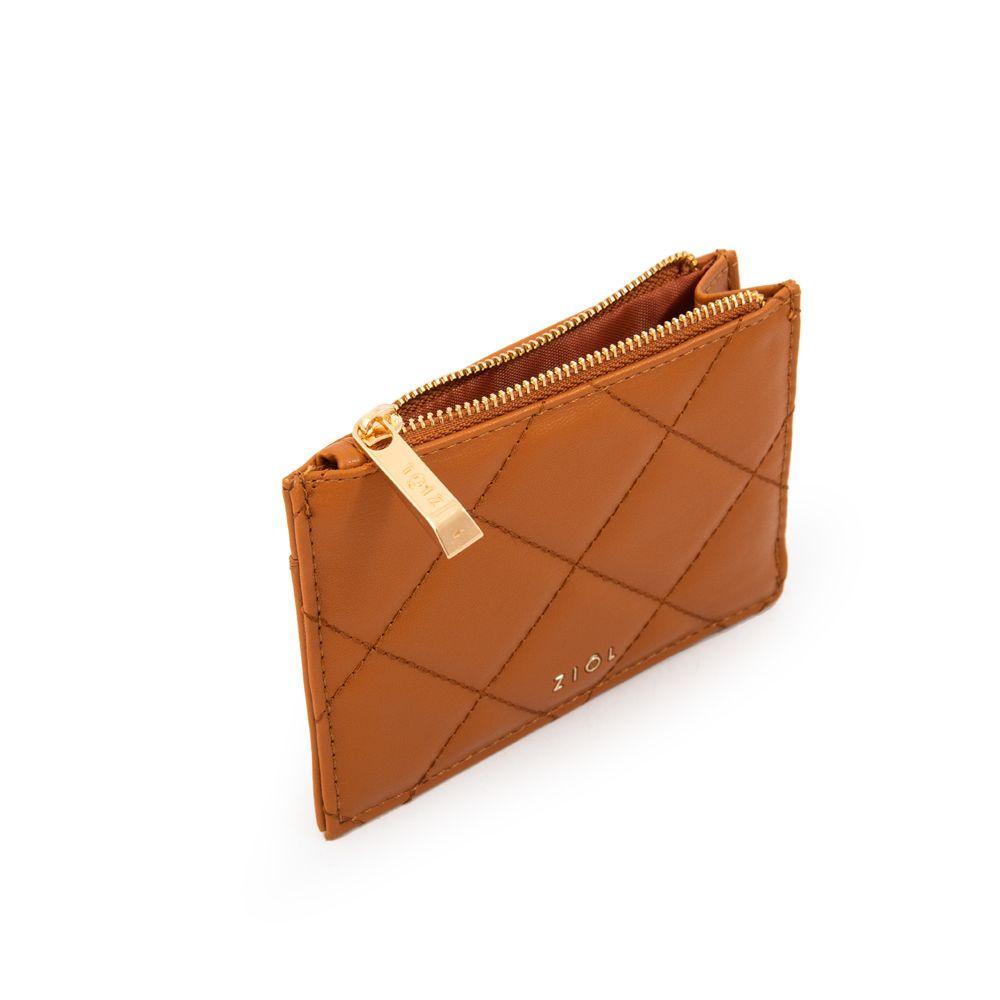 Tarjetero con cierre bouffi pequeña camel-2