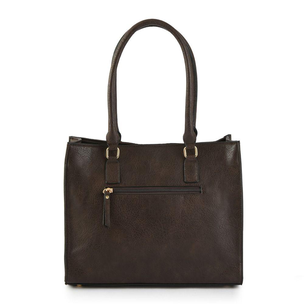 Cartera dos asas tres divisiones mediana milena café oscuro-2