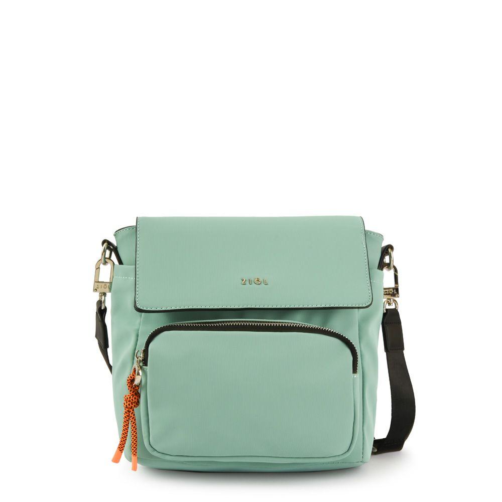 Cartera bandolera con tapa mediana lina verde agua-0