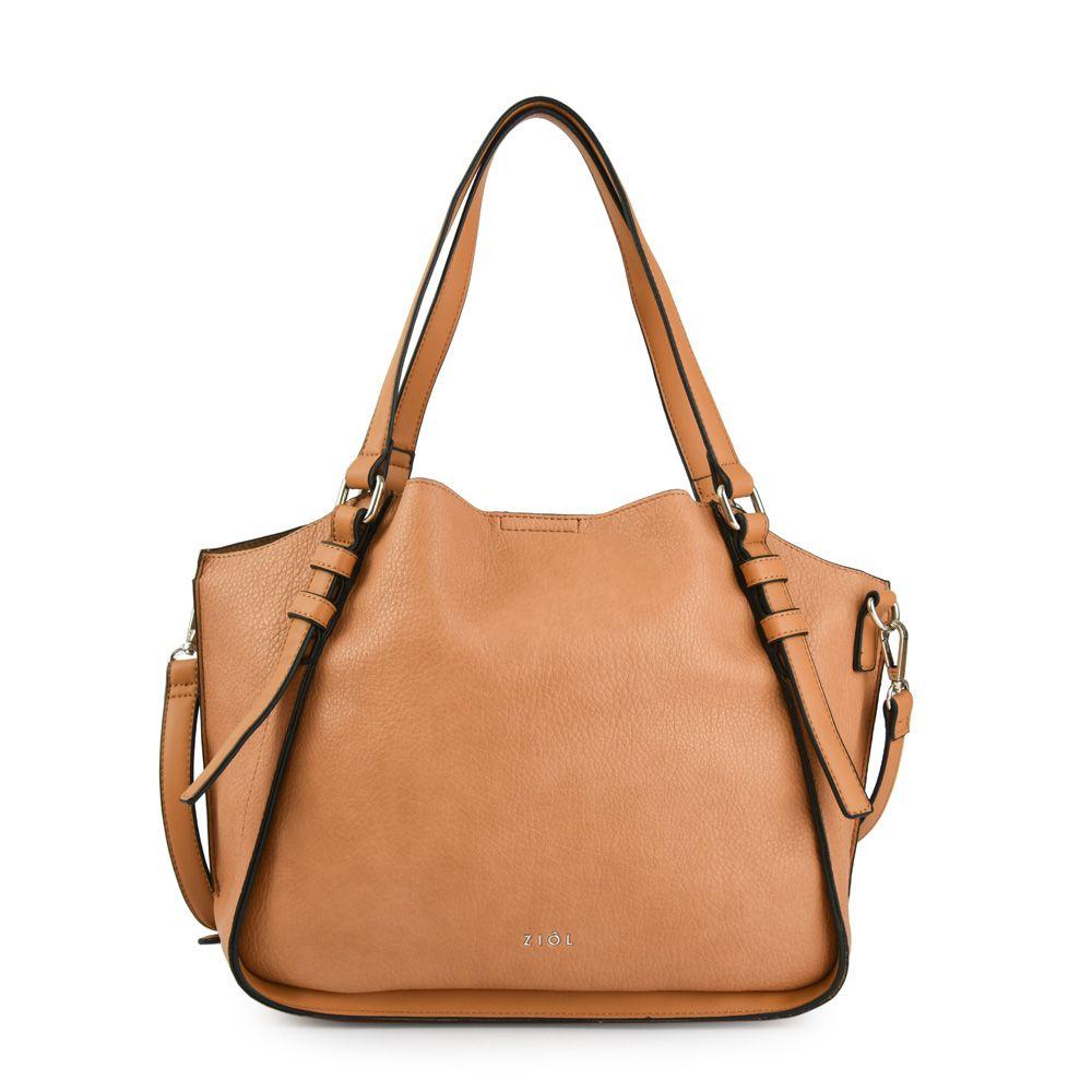 Cartera dos asas tres divisiones mediana romana beige oscuro-0