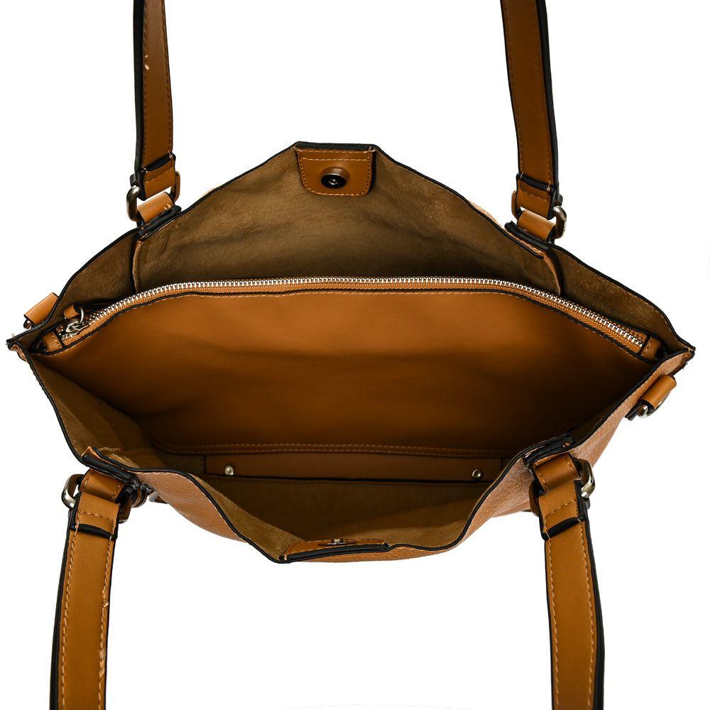 Cartera dos asas tres divisiones mediana romana beige oscuro-3