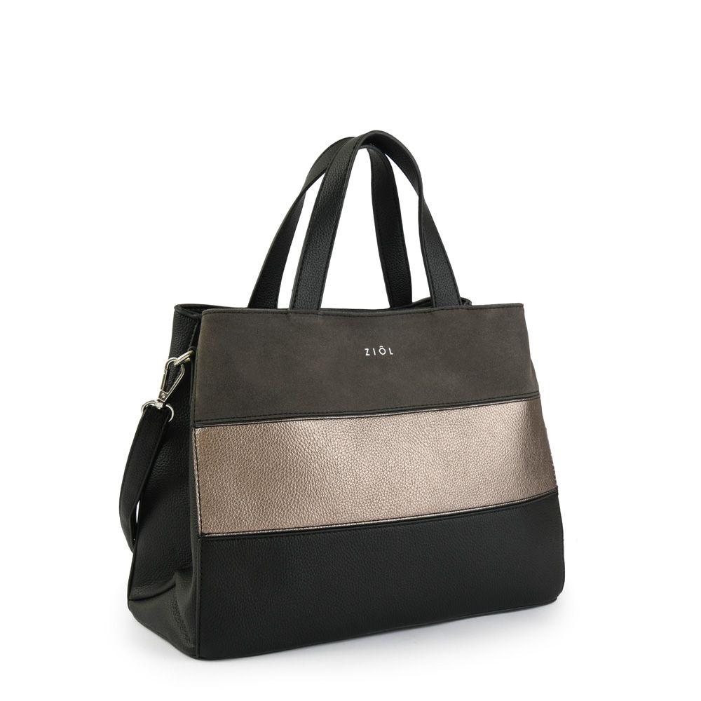 Cartera dos asas tres divisiones mediana lourd negro-1