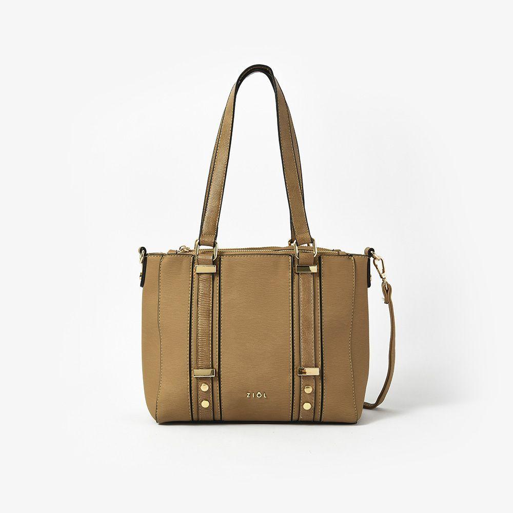 Clementa Cartera Tipo Dos Asas Tres Divisiones Beige Oscuro-0