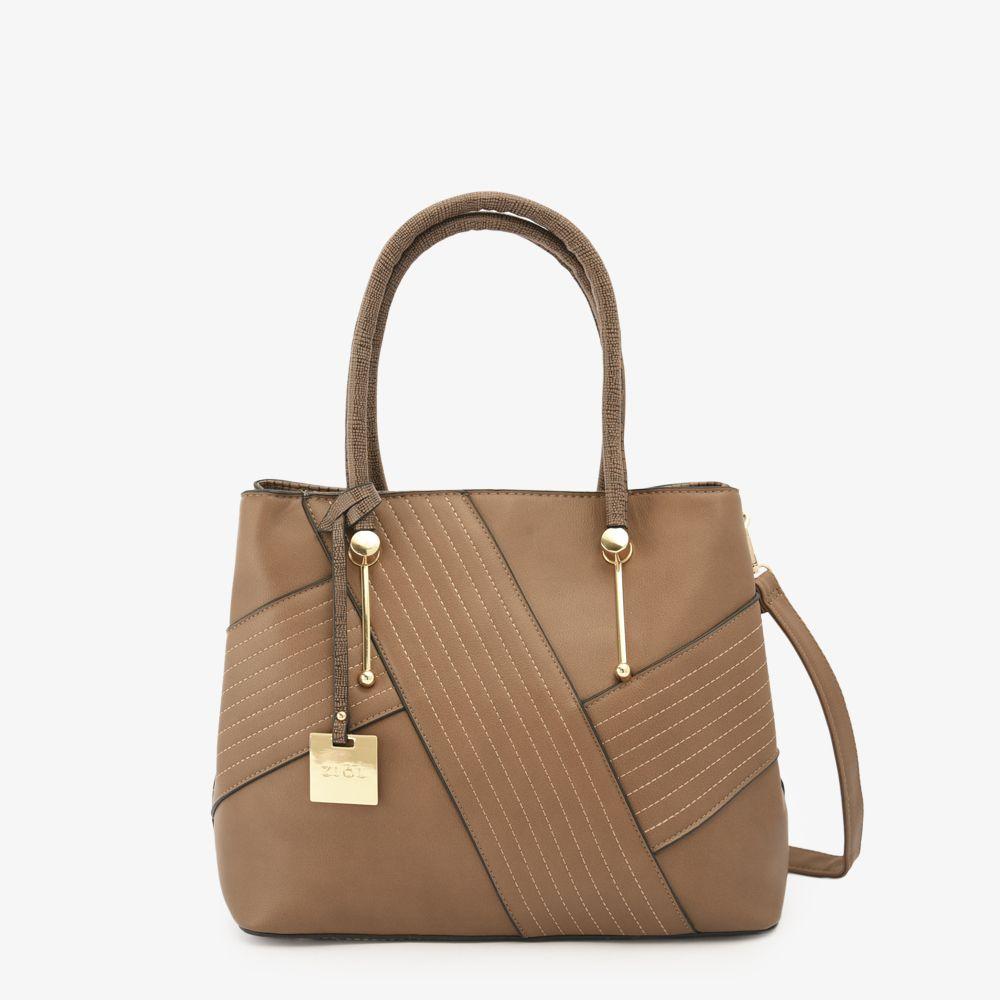 Elma Cartera Tipo Dos Asas Dos Divisiones Taupe Oscuro-0