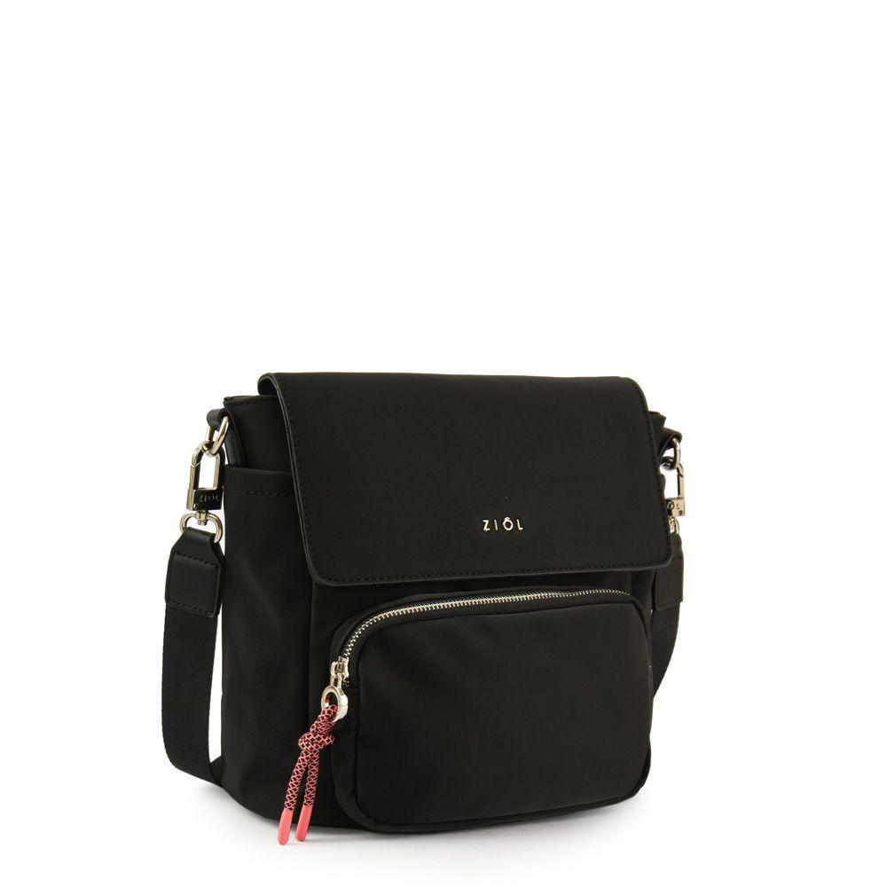 Cartera bandolera con tapa mediana lina negro-1