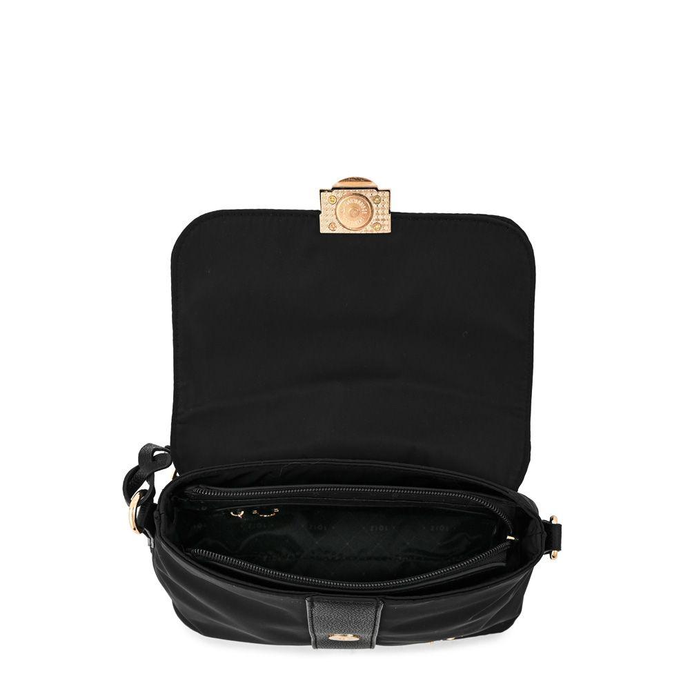 Cartera bandolera con tapa mediana creta negro especial-3