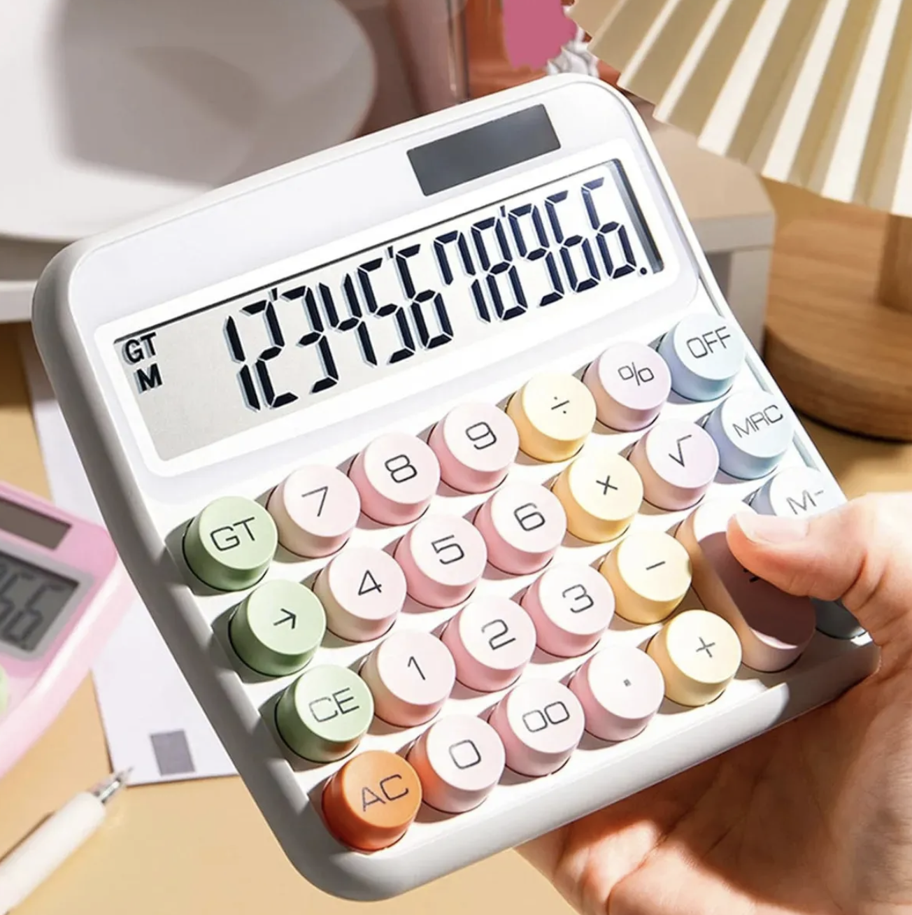 Calculadora de escritorio Pantalla Grande Estilo Koreano Kwaii 12 Dígitos Lila-2