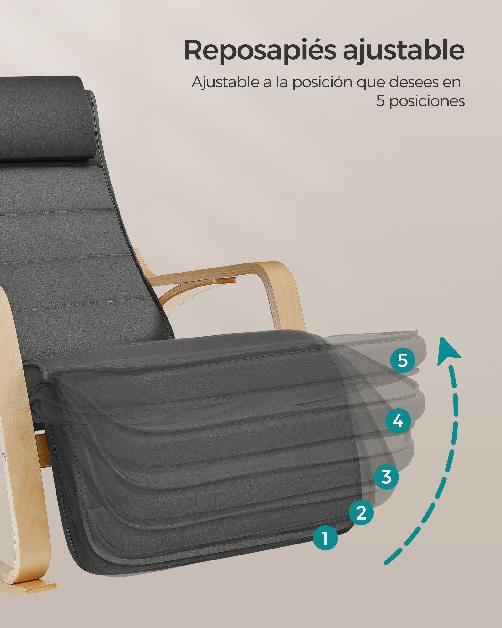 Silla Mecedora con Reposapiés 5 posiciones Grafito-3