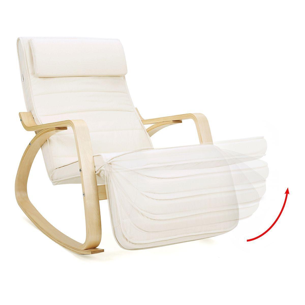 Silla Mecedora con Reposapiés Beige -3