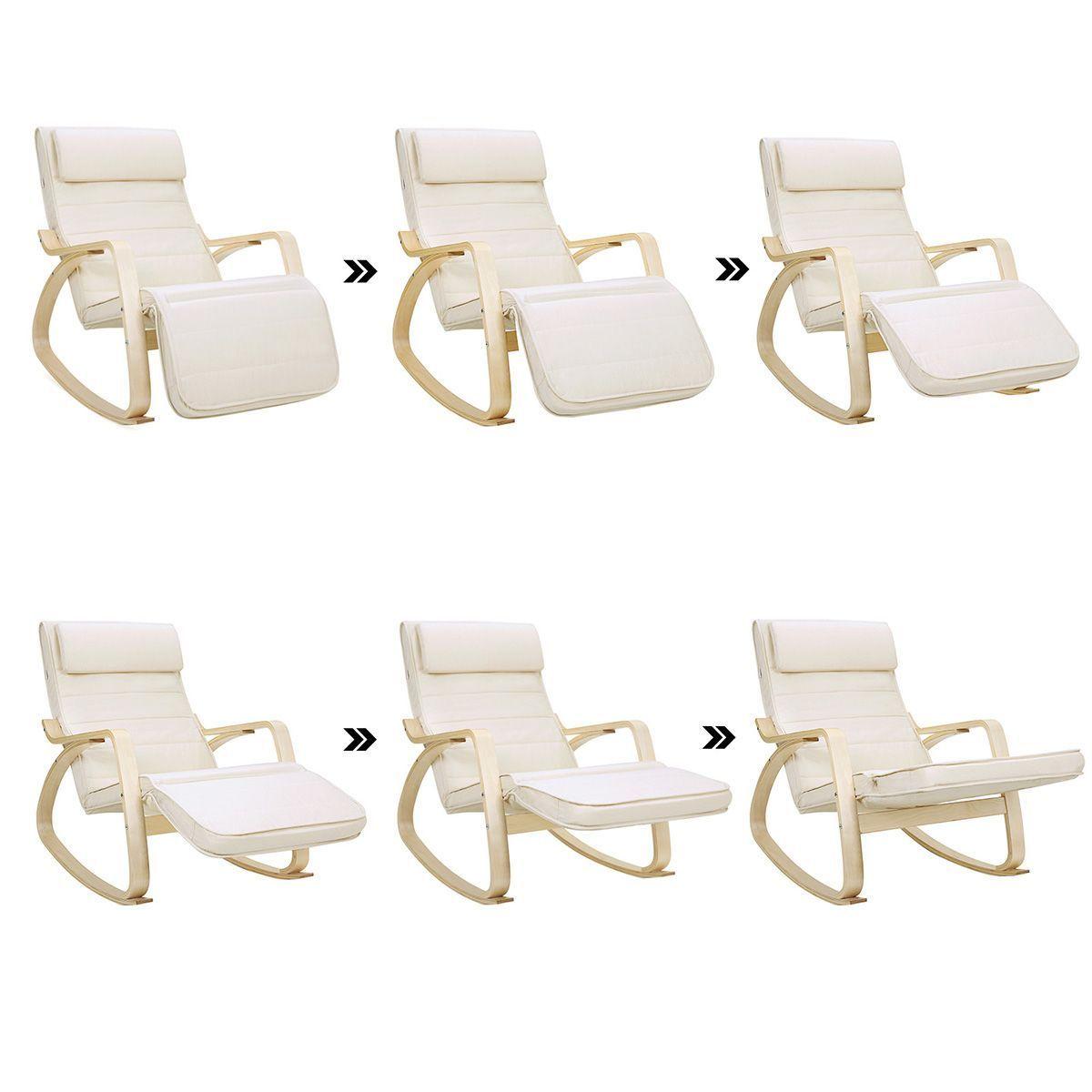 Silla Mecedora con Reposapiés Beige -4