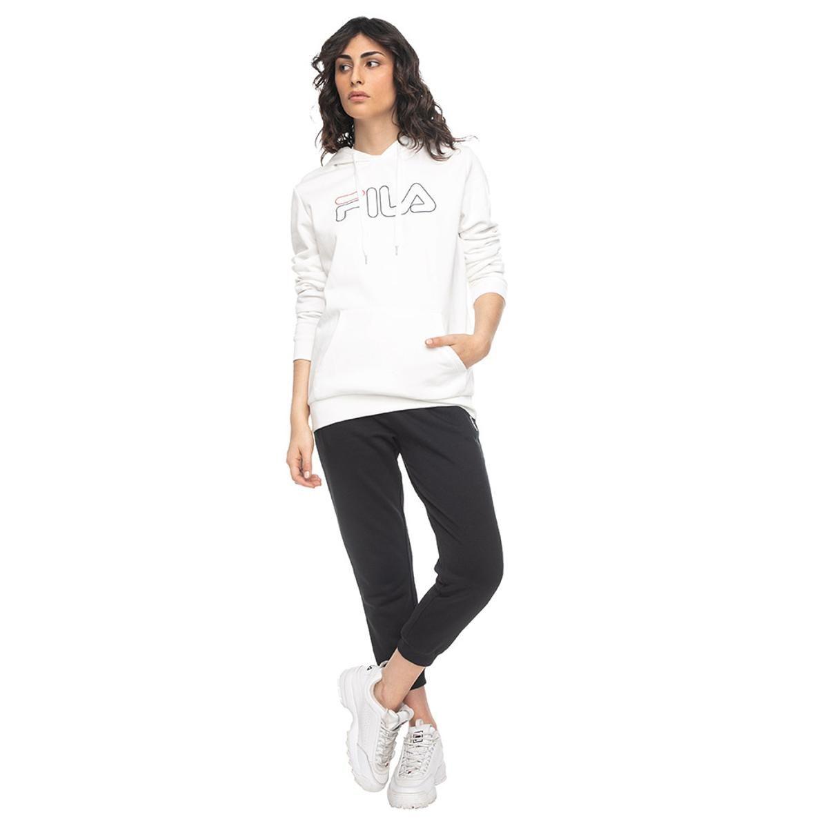 Polerón Fila Basic Outline Big Logo Mujer Blanco-4