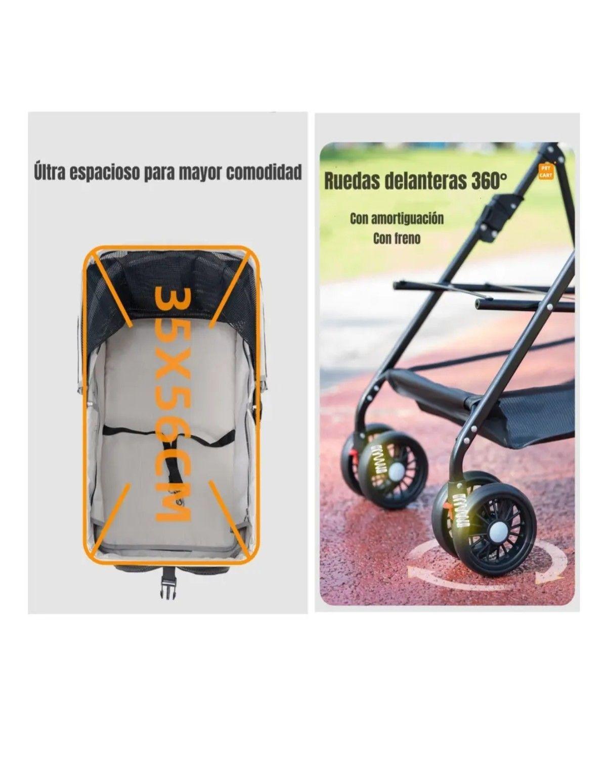 Coche Para Mascotas Perros Gatos 2 En 1 Gris-2