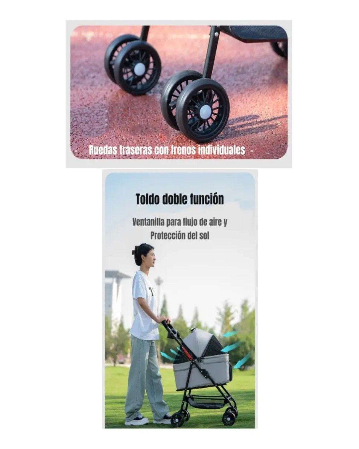 Coche Para Mascotas Perros Gatos 2 En 1 Gris-3