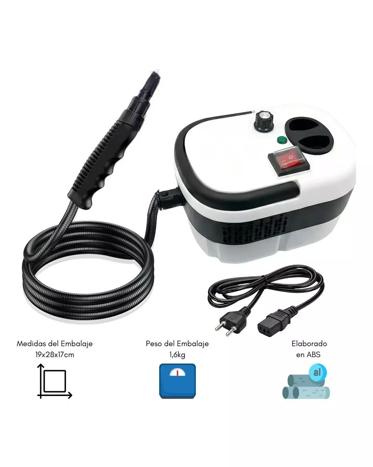 Maquina Vapor Limpiador Manual Alta Potencia Portátil 4 Pzs Color Blanco-3